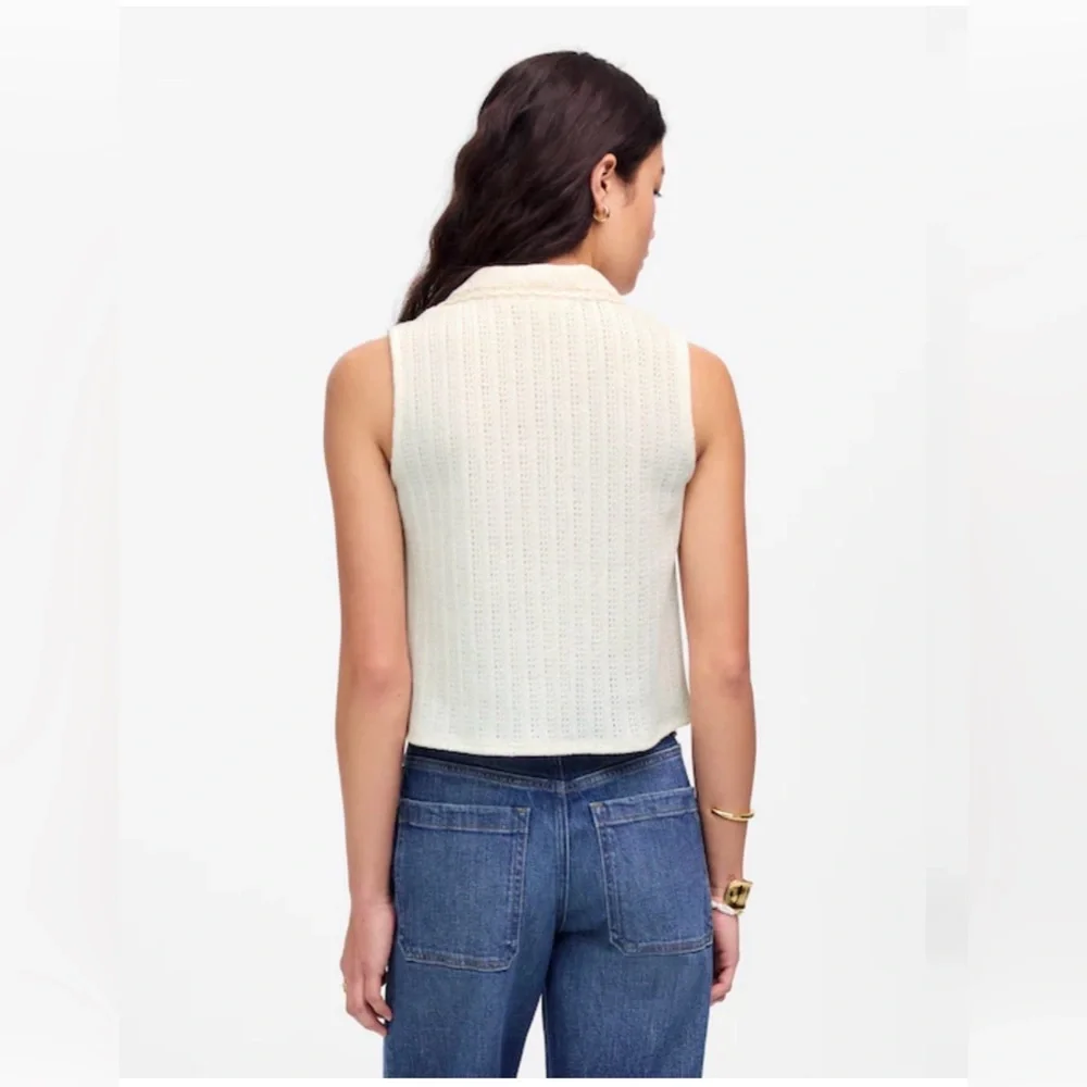 Madewell Crochet-Knit V-Neck Sweater Vest in Vintage Ivory - Picture 6 of 7